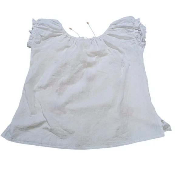 Embroidered White Cotton Peasant Blouse  Boho Floral Artisanal Women's Top XL - Picture 4 of 7